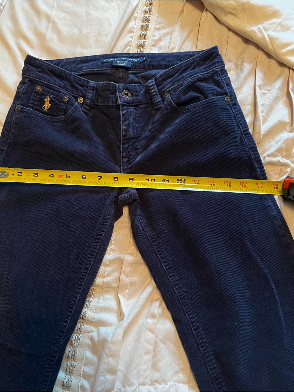 Ralph Lauren Navy Corduroy Trousers with Branded Button vintage